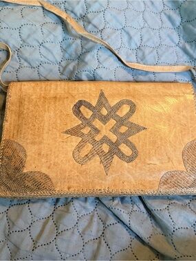 Vintage Leather Snakeskin Crossbody Clutch Bag Purse Geometric Boho Whimsy